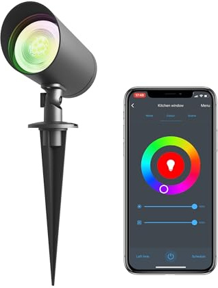 CALEX Smart Outdoor LED Bodenstrahler, GU10, RGB-Farben & kalt- bis warmweiß Licht, dimmbar, wasserdicht, WLAN App- & Sprachsteuerung, inklusiv smart GU10-Lichtquelle, mit Erdspieß, Schwarz
