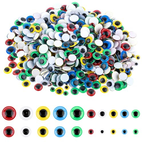 1000 StückWackelaugen Selbstklebend 1000 Stück Kunststoff Wackelaugen Bunte Selbstklebende Kulleraugen Kunststoff Bastelaugen Puppenaugen für DIY Scrapbooking Spielzeuge Zubehör