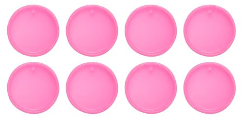 sourcing map 8 moldes de resina circulares pequeños, kit de moldes epoxi de silicona con agujero para colgantes, llaveros, adornos, joyas, manualidades, manualidades, manualidades, color rosa