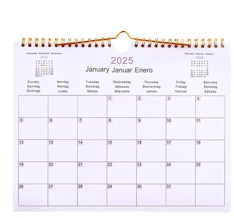Calendario de pared anual 2025 | Calendario de pared mensual Planificador familiar multilingüe - Tablero de programación, Calendario 2025 Planificador mensual para reuniones, Navidad, Año Nuevo 2025