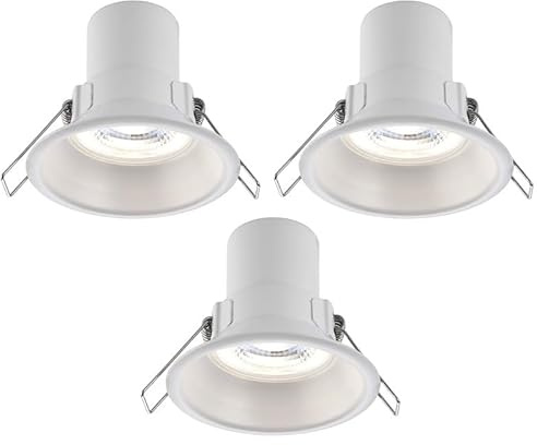 National Lighting Fire Rated Downlight, Cool White Dimmable Spotlight, IP65 Rated for Bathroom, Shower, Kitchen, Living Room, 5.5W Led Anti-Glare 500LM 3000K - Pack of 3