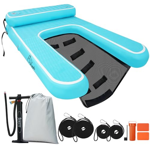 Inflatable Elevated Dog Boat Ramp, Dog Pool Ramp for Docks & Lakes, Non-Slip On Pet Dock with Booster Step, Floating Ladder for Large Pets Up to 240lbs Climb Out of Water (XL)