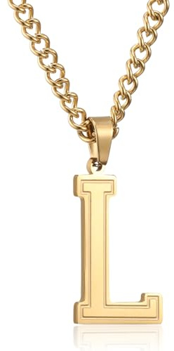 Herren Kette mit A-Z Buchstaben Anhänger Edelstahl Silber/Gold/Schwarz | Halskette 60cm,Ostern Vatertag Geburtstag Geschenke für Männer