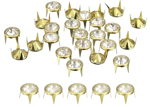 QUARKZMAN 100 Piezas De Repuesto De Tachuelas Marco Dorado + Piedra Blanca | De Rhinestone, 10mm/0.39, Abalorios De Garra De Rhinestone, Remaches De Púas Metálicas, Para Manualidades De Cuero