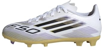 adidas Unisex Kids' Bota de fútbol F50 League césped Natural seco/multisuperficie (Adolescentes), Cloud White/Core Black/Gold Metallic, 33 1/2