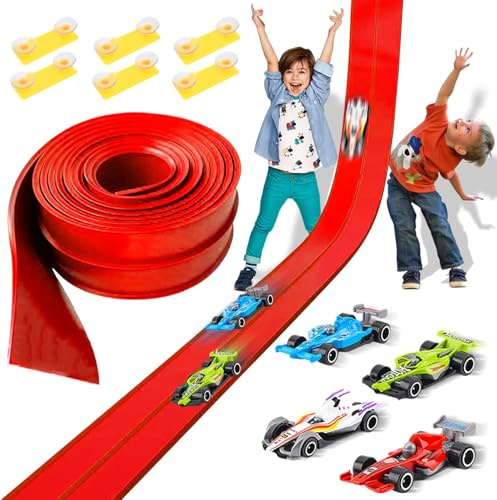 Pista da Corsa Flessibile per Bambini – Circuito Auto di 3,9 m con 4 Macchine da Gara F1, Giocattolo Creativo e Educativo, Set di Rampe e Curve per Interno ed Esterno, Regalo Perfetto per Bambini