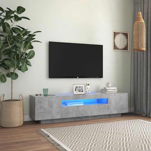 HOMEELIKE Modernes TV Regal in Betongrau mit RGB LED Beleuchtung und gro?z¨¹gigem Stauraum