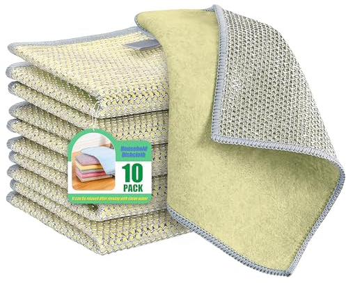 Weishuo 10 Pièces Chiffons à Vaisselle Anti-Rayures en Fil Métallique Double Couche 23 X 18 cm Torchon Microfibre Vaisselle Absorbants et Réutilisables Multifonctionnel Chiffons de Nettoyage