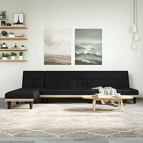 Frdhee Mini Sofa Küchensofa, Schlafsofa in L-Form Schwarz 255x140x70 cm Stoff für Wohnungen Wohnzimmer