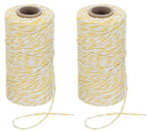 PATIKIL 100m Butcher String Twine, 2 Roll 2mm Cotton Bakers Decorative Twine String Rope Cord for Gift Wrapping Arts Crafts Party Kitchen Gardening, Yellow White