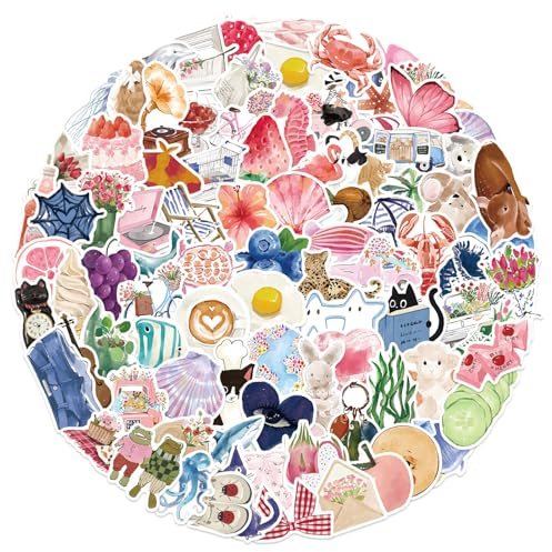 100 Pcs Aesthetic Stickers for Water Bottles and Laptops - Waterproof UV Coated Vinyl Decals, Cute Scrapbook and Journal Stickers for Teens, Adults, and Girls