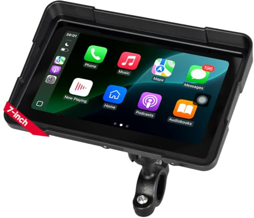 KEMIMOTO Motorrad Carplay Display 7 Zoll, Wireless Apple Carplay & Android Auto Kompatibel, Wasserdicht IP67 Motorrad Navi, Handschuh Bedienung, Automatische Helligkeitsanpassung, HD-Farbdisplay