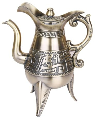 kowaku Carafe Vin Vintage Pichet Verseuse Cruche Alliage Bronze Reliefs et Gravures Becs Courbés Couvercle Serré Stabilité à Trois Pieds Adaptée aux