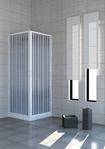 Rollplast - Mampara de ducha abatible BLUN2CONCC28090090. Dim. 90 x 90 x 185 cm, de PVC, a dos lados, dos puertas, con apertura angular, blanca