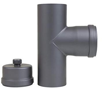 Pelletrohrbogen Ofenrohrbogen Pelletbogen Rauchrohr Kaminrohr Ø 80mm grau schwarz (T-Stück mit Kapsel, grau)