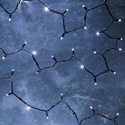 Lights4fun Catena Prolungabile di Luci per Esterni Serie PRO con 50 LED Bianco Freddo su Cavo Scuro