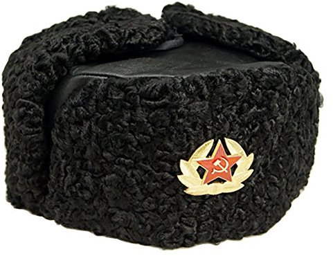 RUSSIAN STORE Russische Schwarz Fellmütze Bock Pelz, Schapka Uschanka, Wintermütze Militärmütze der Sowietischen Armee - Größen verfügbar (XL