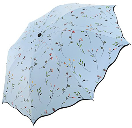 FakeFace Damen Sonnenschutz Regenschirm Sonnenschirm mit Aufbewahrungstasche 3 Faltbar Doppeldach 8 Rippen, Anti UV,Schwarz Coating für Damen Mädchen Outdoor Camping Reise Alltag
