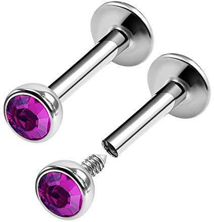 KJM FASHION 2 Stk Chirurgenstahl Labret Monroe 1,2mm 16 Gauge Amethyst Kristallkugel Knorpel Madonna Tragus Ohrringe Snakebites Piercing Schmuck 0278