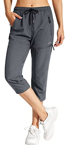 MOCOLY Pantaloni da Escursionismo da Donna Trekking Donna Asciugatura Rapida Traspiranti Pantaloni da Montagna UPF 50+ con Cerniera per attività All'aperto Capri Grigio M