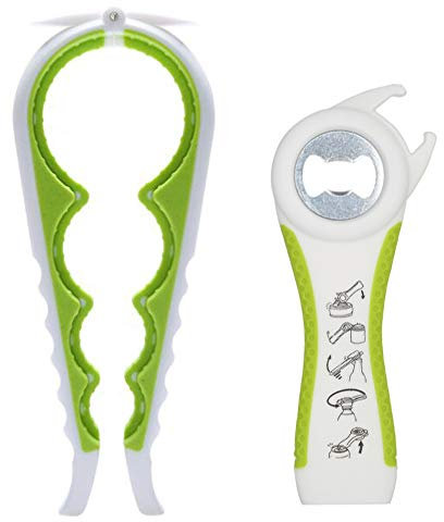 Otstar Latest Jar Opener, 5 in 1 Multi Function Bottle Opener Ring Pull Can Opener Kit for Weak Hands, Elderly, Arthritis Sufferers (White and Green)