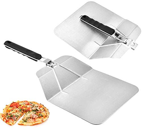 Folding Pizza Peel - Baking Holder Stainless Steel Cake Pizza Shovel Spatula with Folding Handle, The Perfect Kitchen Baking Tool