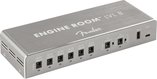 Fender Engine Room LVL8 Isoliertes Pedalboard-Netzteil, 8 Ausgänge | 8 isolierte Ausgänge, USB-Ladefunktion, 9V-, 12V- und 18V-Kompatibilität, rauscharm, passend für die meisten Pedalboards