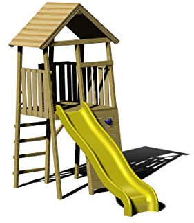Wendi Toys J1 Spielturm aus Holz mit Rutsche – Kletterturm Kinder Garten Outdoor, FSC-Holz, 280×110×270 cm, wetterfest, ab 4 Jahren