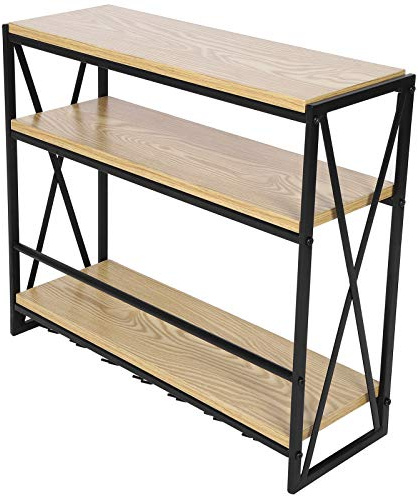 Holz Metall Flaschenregal, Weinregal Wandmontiert mit Glashalter, 3 Schichten Metall-Vintage Weinregal Palette Wandregal, Für Zuhause Wohnzimmer Küche Dekoration Display Rack