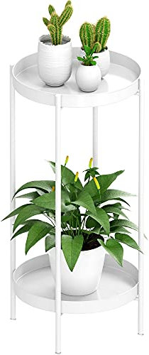 OVICAR Soporte para plantas para interiores y exteriores, soporte de metal para macetas, organizador de 2 niveles de alto, estante de exhibición de plantas a prueba de óxido para el hogar, jardín,