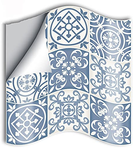 Fliesenaufkleber,25 Stück retro blaue marokkanische Fliesenaufkleber, Wandaufkleber imitieren dreidimensionale 3D-Küchenfliesenaufkleber -15 cm