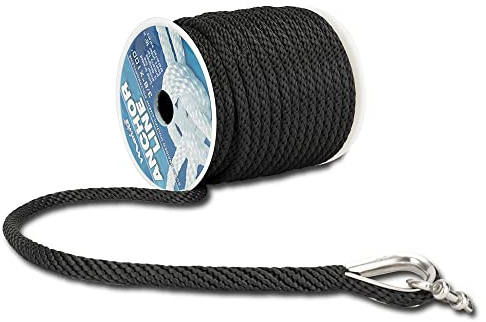 MARINE SYSTEM Made 3/8 Inch 100FT 150FT Premium Solid Braid MFP Anchor Line Braided Anchor Rope/Line with Stainless Steel Thimble and Shackle (3/8 x 150')
