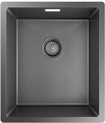 TORVA Honeycomb Embossed 38 x 44 cm Rectangular Undermount Stainless Steel Workstation Sink with Black Nano Coating, Drainer and Overflow Kit
