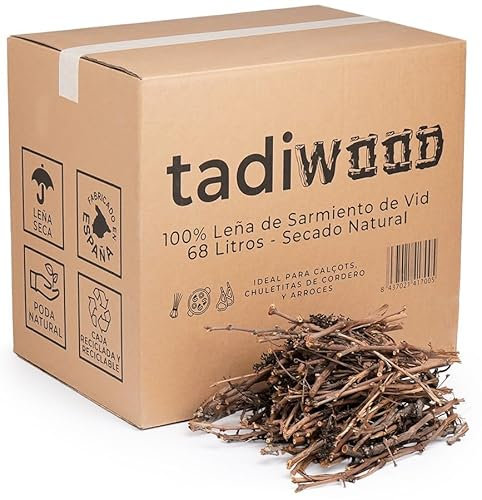 68L de Leña de Sarmiento (Ramas Enteras) Ideal para Arroces, Paellas, Calçots o Chuletitas de Cordero. Hecho en España. Leña de Vid. 100% Natural sin aditivos.