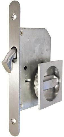 bricoleva.it Kit Serratura Porta Scorrevole Rosetta Quadrata Con Nottolino, Maniglia con Serratura per Porta Scorrevole (Colore Cromo Satinato)