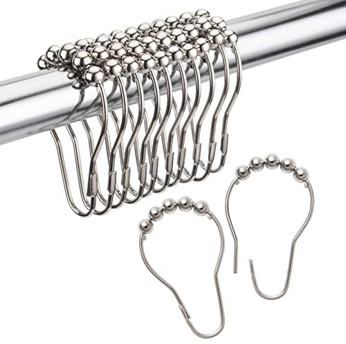 CELIKA Rail Rings,Curtain Rings,Shower Curtain Pin Hooks,Shower Curtain Rings Brushed Nickel, Rust-Resistant Metal Shower Hooks Hangers, Set of 12