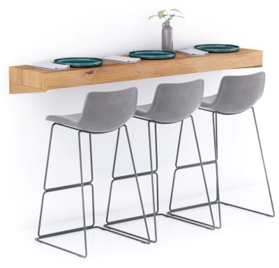 Mobili Fiver, Mensolone Da Bar Evolution 180x40, Rovere Rustico, Tavolo a muro sospeso per Bar e Ristoranti, Cucina, Made in Italy