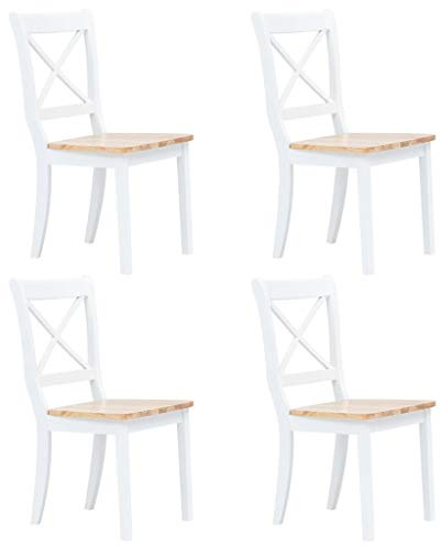 ZQQLVOO Esszimmerstühle 4 STK. Weiß & Helles Holz Gummibaum Massivholz, Bequemer Polsterstuhl, Stuhl Esszimmer, Küchenstuhl, Esszimmer Set, Wohnzimmerstühle, Chairs for Living Room