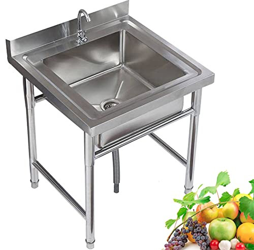 Fregadero independiente para uso general Fregadero de cocina de acero inoxidable con protector contra salpicaduras alto, Fregadero de lavado a mano para garaje Restaurante Cocina al aire libre