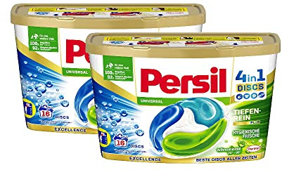 Persil Universal 4in1 Discs 32WL (2x16 Waschladungen), Vollwaschmittel mit Tiefenrein-Plus Technologie und langanhaltender Frische, Waschmittel für leuchtende Farben