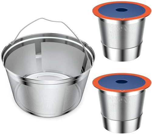 Reusable Coffee Filter For Keurig K Duo,Stainless Steel Reusable 8-12 Cup Basket for K-Duo Essentials and K Duo Brewers Makers, 2 Pack Reusable K Cups and 1 coffee filter
