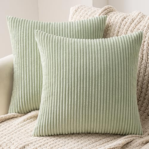 MIULEE 2er Set Kissenbezüge Kordsamt Kissenbezug Zierkissenbezug Dekokissen Sofakissen Kord Kissenhülle Dekorative Zierkissenbezüge Kissen für Sofa Sessel Zuhause Schlafzimmer 40x40cm Pastellgrün