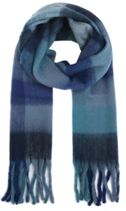 FASHION YOU WANT Damen Web Strickschal mit buntem Karo Muster und langen dicken Fransen, warmer Winter, Stola