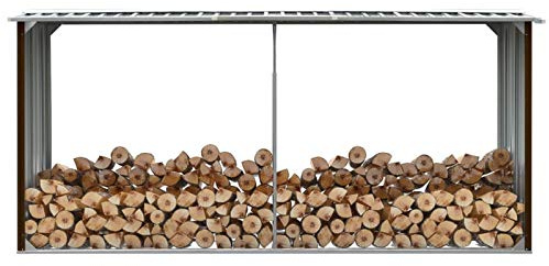 ARKEM Abri de Stockage de Bois Acier galvanisé 330x92x153 cm Marron Abris De Jardin,Abri De Stockage pour Jardin,Abri D'Outils De Jardin