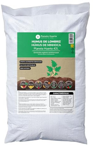 Planeta HUERTO | Humus de Lombriz 42 litros, Enmienda Orgánica Natural y Abono Ecológico con Materia Orgánica Alta - Humus de Lombriz Fertilizante para Huerto, Jardín y Macetas