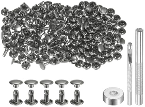QUARKZMAN 200 Stück 8 x 8mm Leder Nieten, Runde Doppelkappe Tubular Metall Hohlnieten mit Werkzeugen, Zubehör Rücknieten für Lochzange Gürtel Dekoration Kleidung DIY Handwerk (Gunmetal)