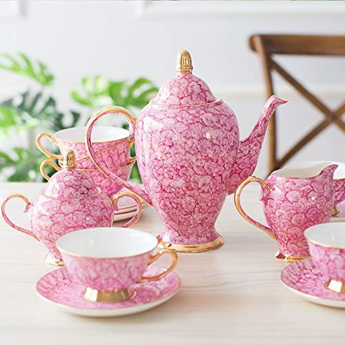 DACUDA 15-teiliges Nachmittagstee-Set, florales Bone China-Kaffeeset, Hochzeits-Teeservice (Rosa)