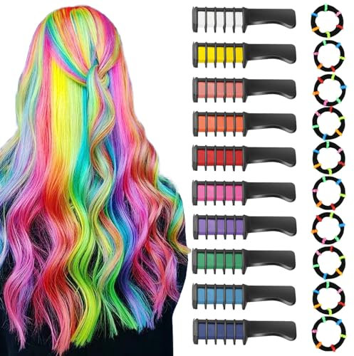 FCXQG 10 Pcs Haarkreide Für Kinder mit 10 Haarseilen Haarkreide Für Mädchen Haar Colorationen Temporäre Haar Kreide Haarkreide Kamm Kommt Für DIY Cosplay, Party,Geburtstag