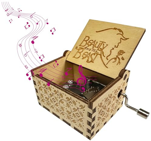 AIRTILY 1 carillon in legno, classico carillon la bella e la bestia, carillon con manovella, amici o amanti, per compleanno, San Valentino, Halloween, Natale