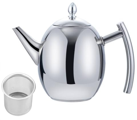 Stainless Steel Teapot, 1500ML Tea Kettle Coffee Servers Loose Leaf Tea Infuser Pot Insulated Easy Pour Silver Tea Pot with Infuser Diffuser Pot for Loose Tea, Green Tea, Coffee